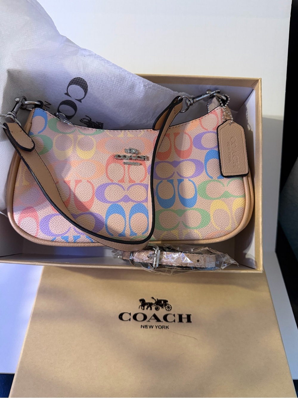 Coach Pastel Multicolor Signature Canvas Shoulder Bag
